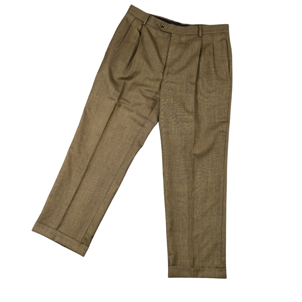 Jos A Bank Mens 35R Wool Pleated‎ Business Dress Pants Brown Classic Trousers